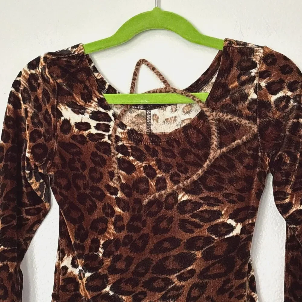Girls Leopard Cat Halloween Costume Size 4-6T Faux Fur Trim Dress Ears Headband
